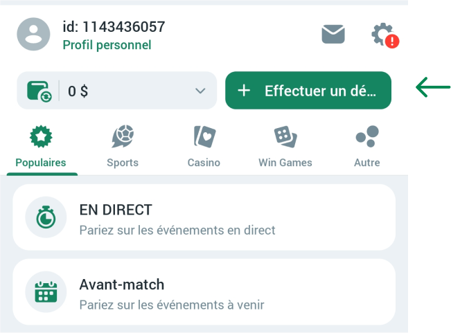 Pour effectuer un dépôt Betwinner Apk Maroc