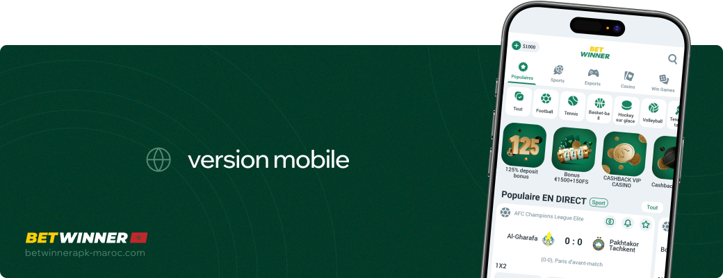 Version mobile Betwinner apk Maroc